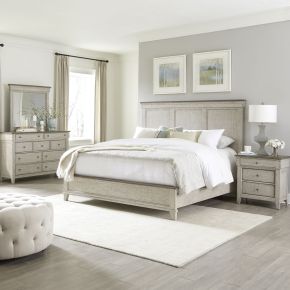 Liberty Furniture 457-BR-KPBDMN Ivy Hollow - 4 Piece Bedroom Set (King Panel Bed, Dresser & Mirror, Nightstand) - White