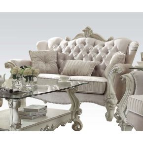 ACME 52106 Versailles - Loveseat With 3 Pillows - Ivory Fabric & Bone White