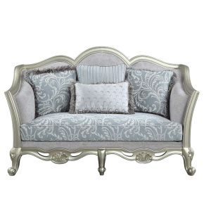 ACME LV01118 Qunsia - Loveseat With 4 Pillows - Light Gray Linen & Champagne