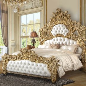 ACME BD01474EK Bernadette - Eastern King Bed - White PU & Gold Finish