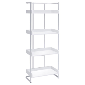 CoasterEssence 803402 Ember - 4-Shelf Bookshelf White High - Gloss And Chrome