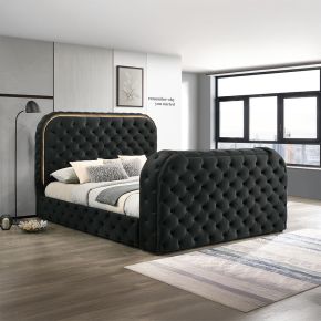ACME BD03121EK Kana - Eastern King Bed With LED, Fireplace & TV Stand - Black Upholstery Velvet