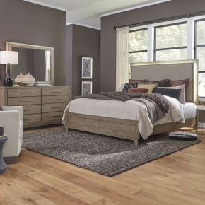 Liberty Furniture 876-BR-CKUBDM Canyon Road - 3 Piece Bedroom Set (California King Upholstered Bed, Dresser & Mirror) - Light Brown