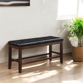 ACME 74634 Urbana - Counter Height Bench - Black Synthetic Leather & Espresso