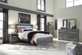 Ashley Furniture B221/31/35/58/56S/95/B100-14 Ashley Furniture B221/31/35/58/56S/95/B100-14 Baystorm - 6 Pc. - Dresser, Mirror, King Panel Bed with 2 Storage Drawers - Gray