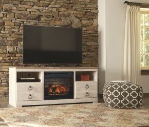 Signature Design by Ashley® W267/68/W100-101 Willowton - Whitewash - 2 Pc. - 64" TV Stand With Faux Firebrick Fireplace Insert