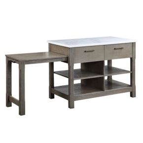 ACME DN00307 Feivel - Kitchen Island With Pull Out Table - Marble Top & Rustic Oak