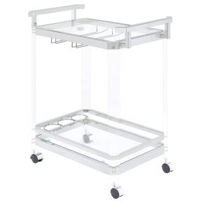 CoasterEssence 902589 Jefferson - 2-Tier Glass Shelf Acrylic Bar Cart - Chrome