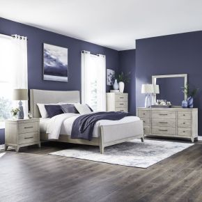 Liberty Furniture 694-BR-KUBDMCN New Haven - 5 Piece Bedroom Set (King Upholstered Bed, Dresser & Mirror, Chest, Night Stand) - White