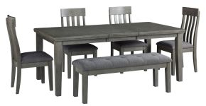 Signature Design by Ashley® D589/35/01(4)/00 Hallanden - 6 Pc. - Extension Table, 4 Side Chairs, Bench - Black / Gray