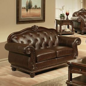 ACME 15031 Anondale - Loveseat - Espresso Top Grain Leather Match & Cherry
