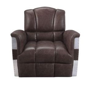 ACME 59716 Brancaster - Accent Chair - Retro Brown Top Grain Leather & Aluminum - 35"