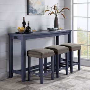 Furniture of America CM3474BL-PT-4PK Caerleon - 4 Piece Counter Height Table Set - Antique Blue / Gray