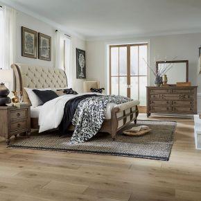 Liberty Furniture 615-BR-KCSDMN Liberty Furniture 615-BR-KCSDMN Americana Farmhouse - 4 Piece Bedroom Set (California King Sleigh Bed, Dresser & Mirror, Night Stand) - Dusty Taupe