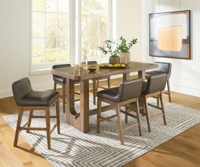Signature Design by Ashley® D974/13/124(3) Cabalynn - 7 Pc. - Rectangular Dining Room Counter Table, 6 Upholstered Barstools - Light Brown