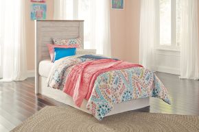 Signature Design by Ashley® B267/53/B100-21 Willowton - Twin Panel Headboard with Bolt on Bed Frame - Whitewash