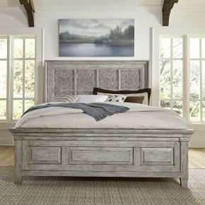 Liberty Furniture 824-BR-OKPB Liberty Furniture 824-BR-OKPB Heartland - King Panel Bed With Antique Tile Panels - Antique White / Tobacco Tops