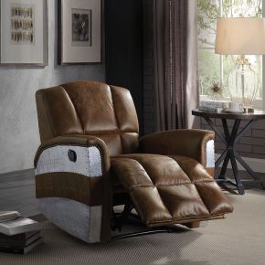 ACME 59718 Brancaster - Power Motion Recliner - Retro Brown Top Grain Leather & Aluminum