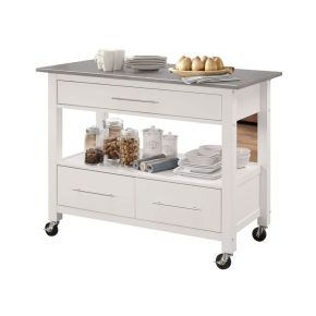 ACME 98330 Ottawa - Kitchen Cart - Stainless Steel & White