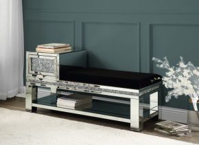 ACME AC00538 Noralie - 24" Bench With Storage - Mirrored & Faux Diamonds