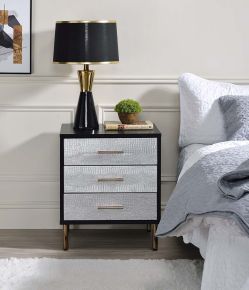 ACME AC00842 Myles - Nightstand - Black, Silver & Gold Finish