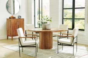 Signature Design by Ashley® D790/50/02A(2)/66 Dressonni - Brown - 6 Pc. - Round Dining Table, 4 Arm Chairs, Bar Cabinet