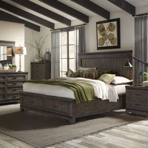 Liberty Furniture 759-BR-K2SDMN Thornwood Hills - 4 Piece Bedroom Set (King Two Sided Storage Bed, Dresser & Mirror, Nightstand) - Dark Brown