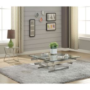 ACME 84610 Salonius - Coffee Table - Stainless Steel & Clear Glass