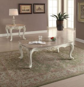 ACME 83540 Chantelle - Coffee Table With Marble Top - Marble Top & Pearl White