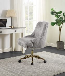 ACME OF00123 Arundell II - Office Chair - Gray Faux Fur & Gold