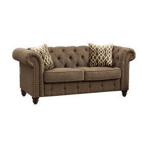 ACME 52426 ACME 52426 Aurelia - Loveseat With 2 Pillows - Brown Linen