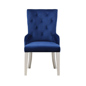 ACME 66162 Varian - Side Chair - Blue Fabric & Antique Platinum