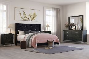 New Classic 00-3365-35N Huxley - 5/0 Queen 5 Piece Bedroom Set (Bed & Dresser & Mirror & 2 Nightstands) - Black