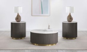 Coaster Fine Furniture 710418-S3 Jason - 3 Piece Round Marble Coffee And End Table Set - White