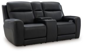 Signature Design by Ashley® PCU1090218 5Z-Comfort - Power Reclining Loveseat / Console / Adjustable Headrest - Onyx