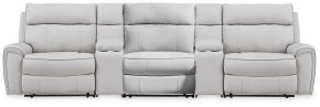 Signature Design by Ashley® PC98802S39 Social Pointe - 5-Piece Power Reclining Sectional With Storage Consoles And Power Armless Recliner - Pearl / Ash