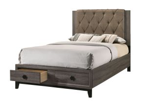 ACME 27667EK Avantika - Eastern King Bed With Storage - Fabric & Rustic Gray Oak