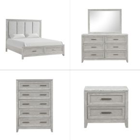 New Classic 00-2442-25C Fiona - 6/0 California King 5 Piece Bedroom Set (Bed & Dresser & Mirror & Chest & Nightstand) - Gray