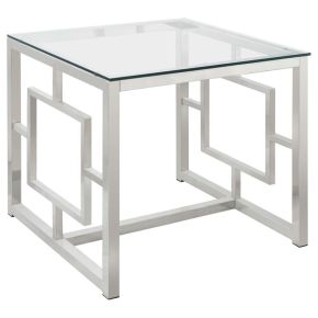 CoasterEssence 703737 Merced - Square Glass Top Side End Table - Nickel