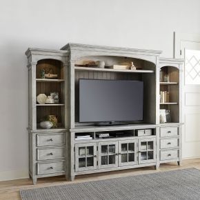 Liberty Furniture 824-ENTW-ECP Heartland - Entertainment Center With Piers - Antique White / Tobacco Tops