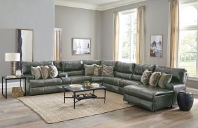 Catnapper 43/66/64/68/65/69/63-28 Catnapper 43/66/64/68/65/69/63-28 Como - 7 Piece Italian Leather Match Manual Reclining Sectional With 2 Reclining Seats And RSF Chaise - Steel
