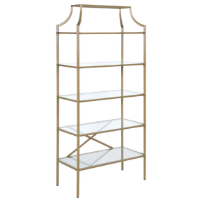 CoasterEssence 804393 Serena - 5-Shelf Glass Bookshelf - Gold