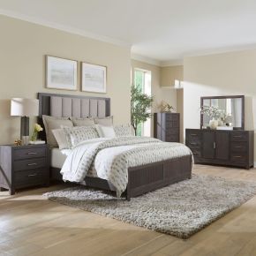 Liberty Furniture 313-BR-QUBDMCN Liberty Furniture 313-BR-QUBDMCN Modern Edge - 5 Piece Bedroom Set (Queen Upholstered Bed, Dresser & Mirror, Chest, Night Stand) - Caffe