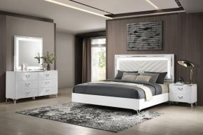 Coaster Fine Furniture 215791KE-S4 Cassia - 4 Piece Eastern King LED Bedroom Set - White High Gloss
