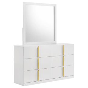 Coaster Fine Furniture 223093M Ines - 6-Drawer Bedroom Dresser With Mirror - White High Gloss