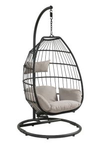 ACME 45115 Oldi - Patio Swing Chair - Beige Fabric & Black Wicker