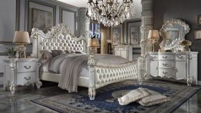 ACME BD01338EK Vendom - Eastern King Bed - PU & Antique Pearl Finish