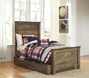 Signature Design by Ashley® B446/53/52/83/60/B100-11 Trinell - Twin Panel Bed with 1 Large Storage Drawer - Brown