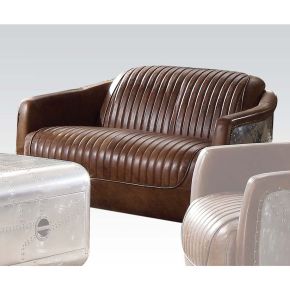 ACME 53546 Brancaster - Loveseat - Retro Brown Top Grain Leather & Aluminum