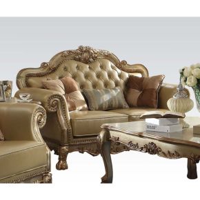 ACME 53161 Dresden - Loveseat With 3 Pillows - Bone Synthetic Leather & Gold Patina